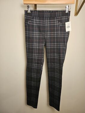 Sanctuary Plaid Skinny Ponte Pants in Black and Gray with Red Accents